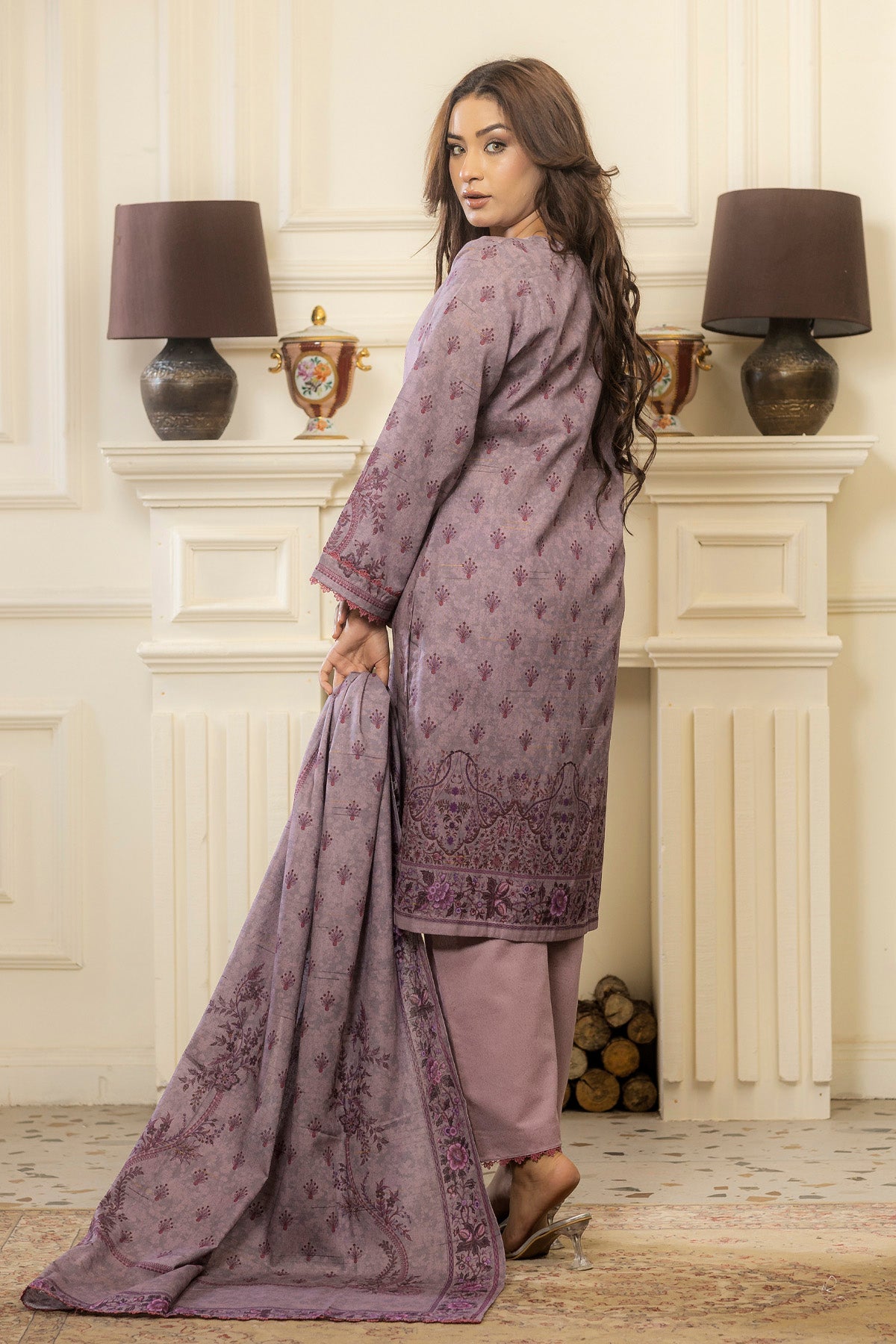 lawn voile Kurta Set in Lilac