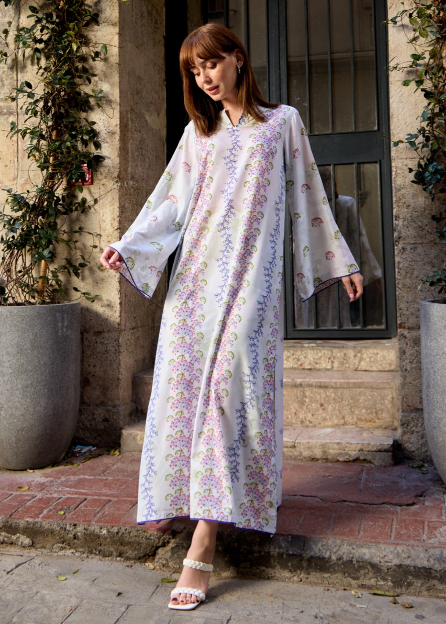 crepe polyester Kaftan in Multi
