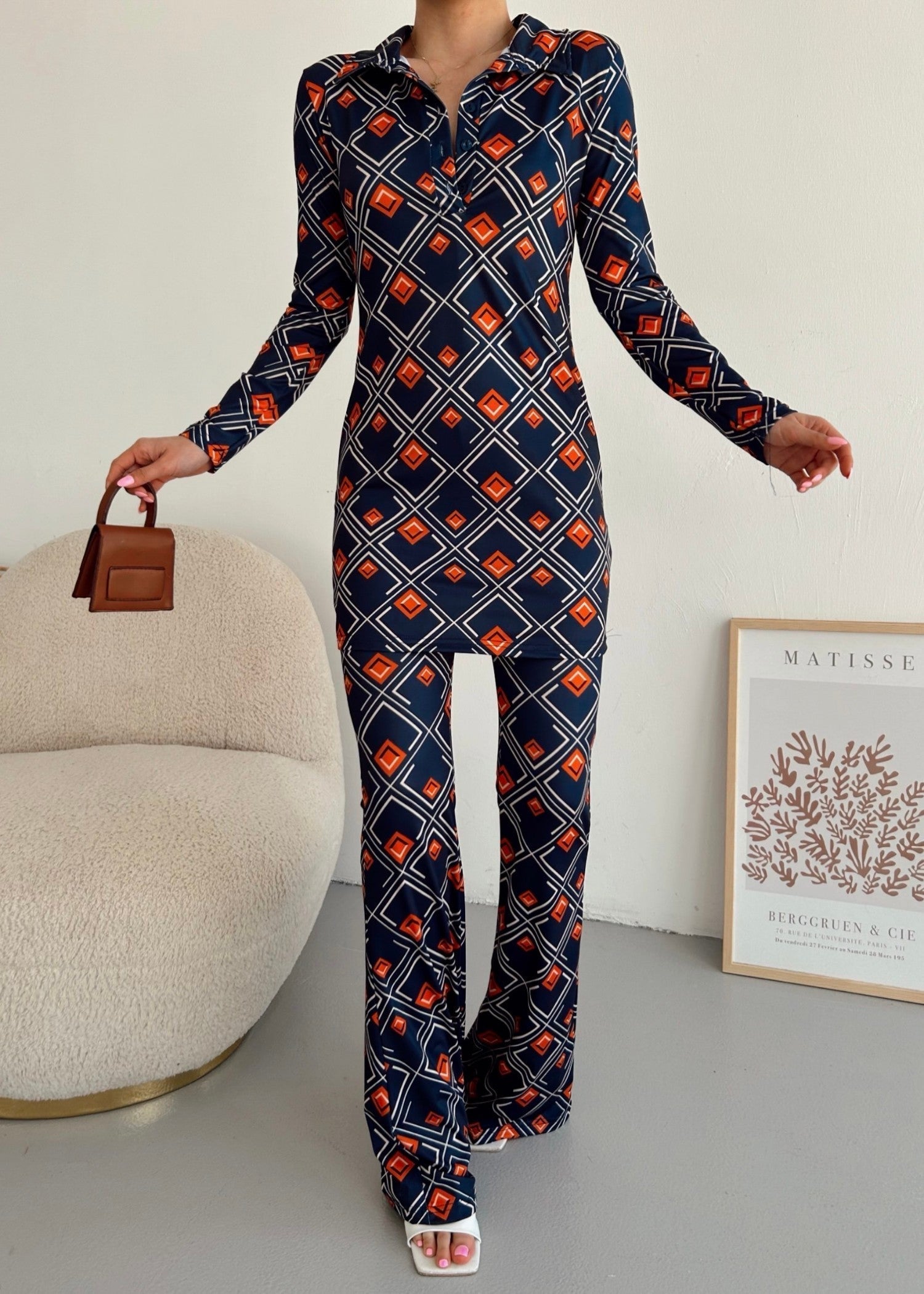 polyester-silk blend Co Ord Sets in Dark blue