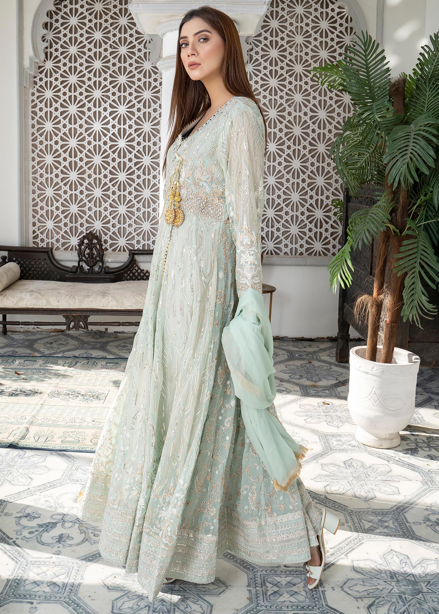 chiffon Angrakha in Aquamarine