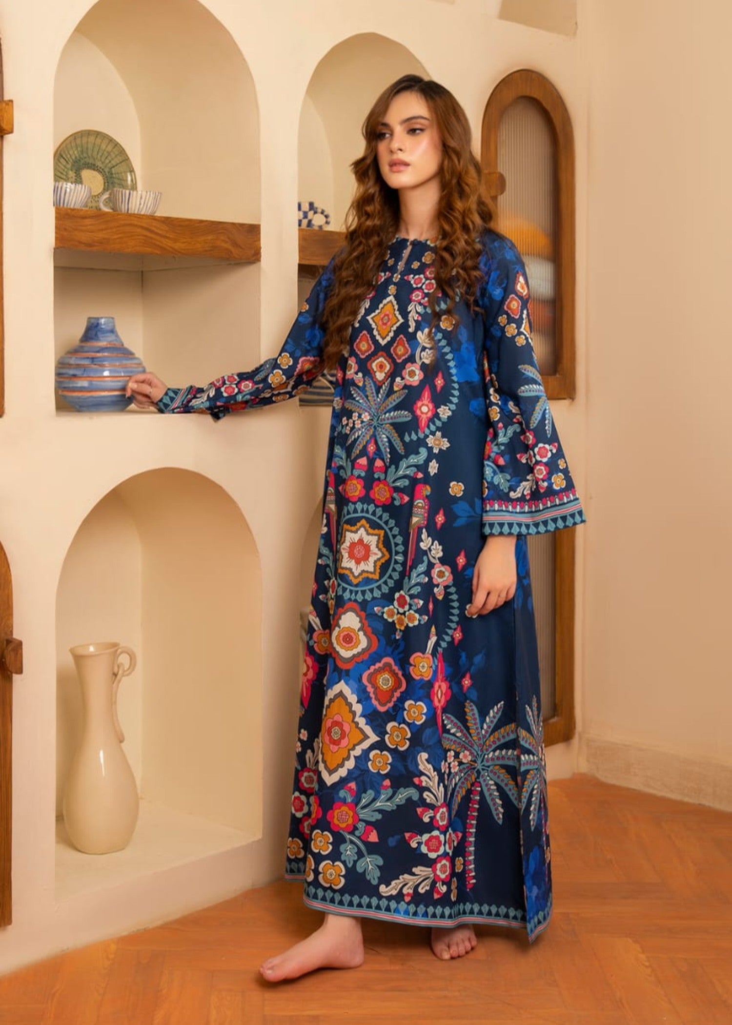blended cambric Kaftan in Blue