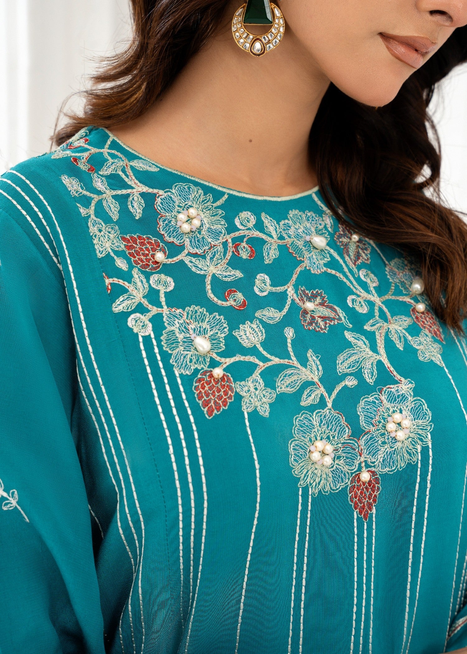 crepe Kurta Set in Sea green