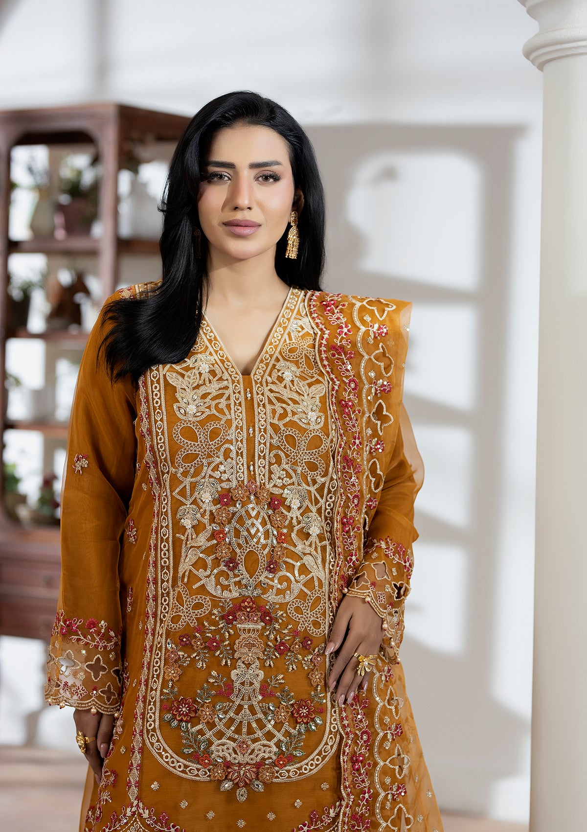 organza Kurta Set in Mustard