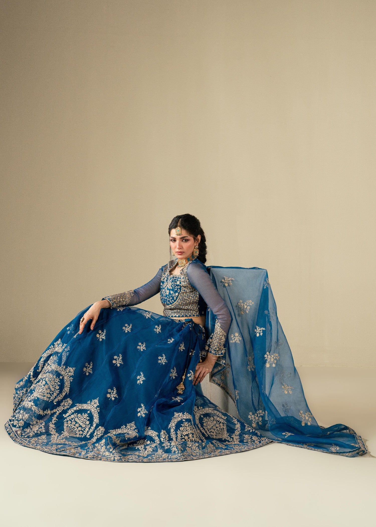 organza Lehenga in Sapphire blue