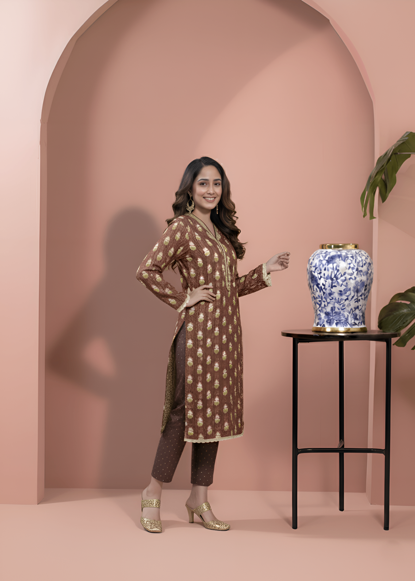 khaddar Kurta Set in Brown