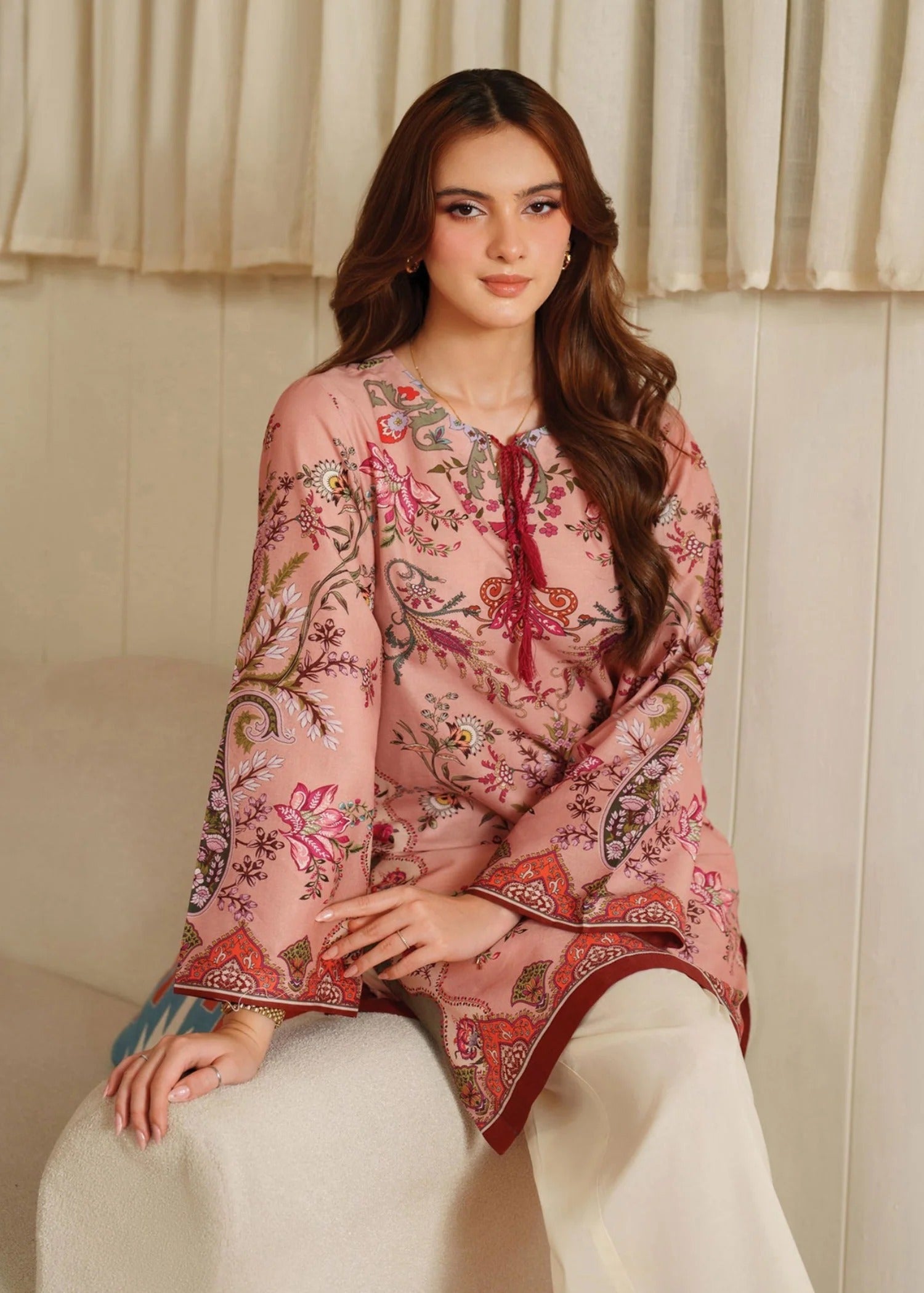 blended grip silk Kurta Set in Peach pink