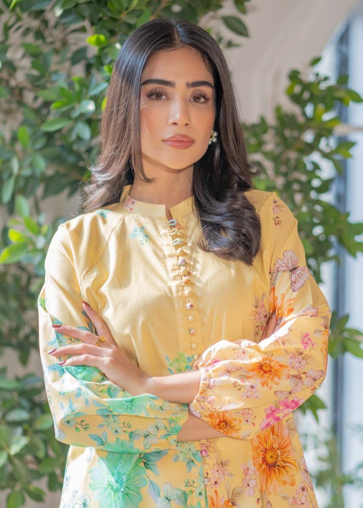 poly lawn Kurta Set in Mellow yellow