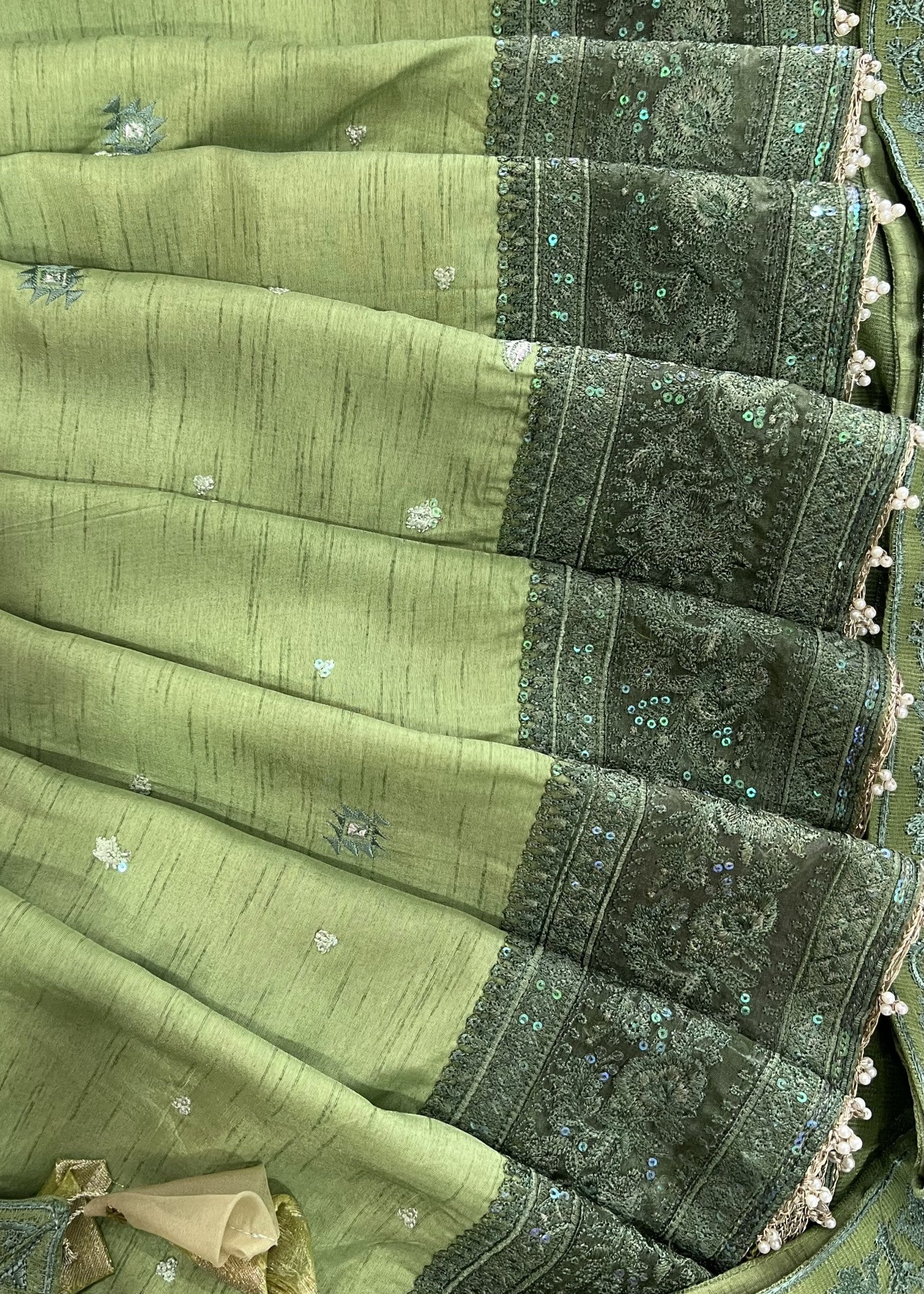 indian raw silk Anarkali in Moss green