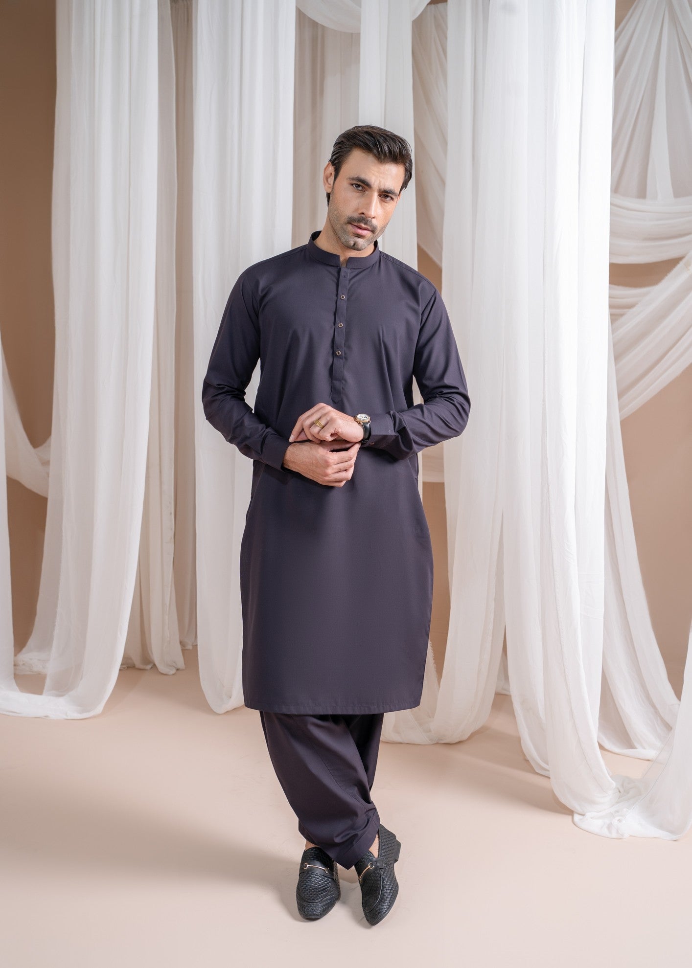 wash & wear Shalwar Kameez in Burgundy by Muraqsh