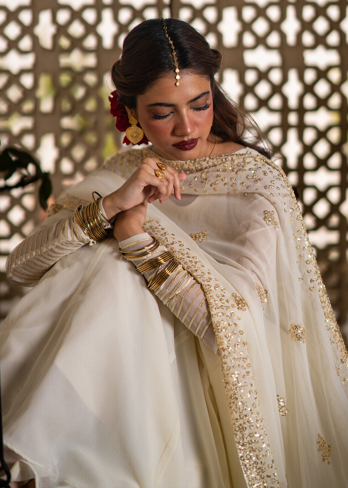 bemberg crinkle chiffon Pishwas in Eggshell