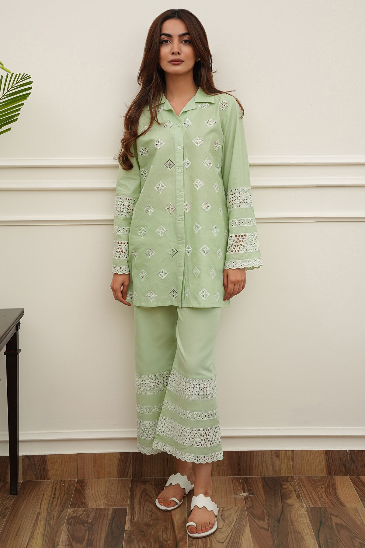 cambric Kurta Set in Mint green
