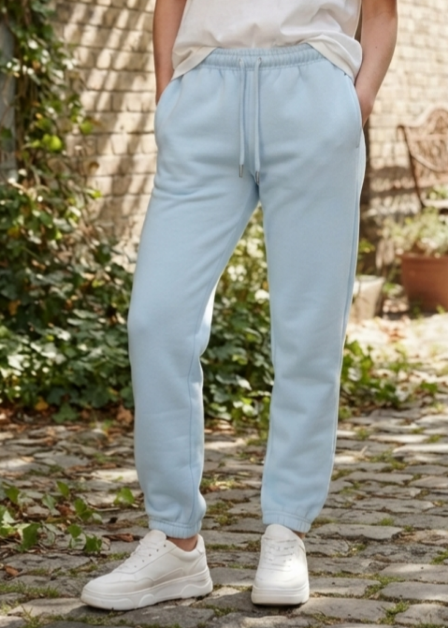 cotton-spandex Trousers in Light blue