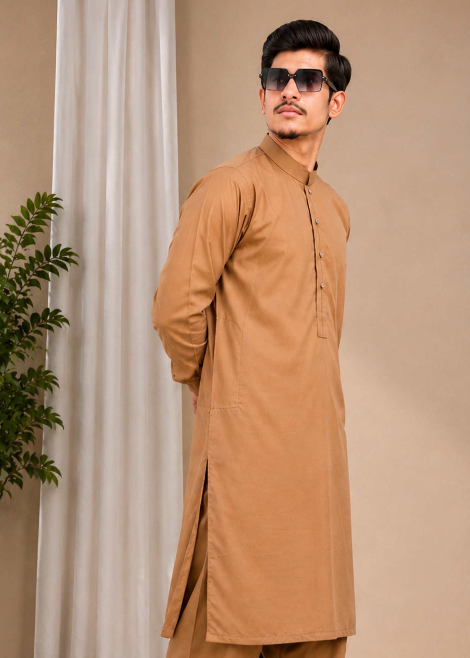 wash & wear Shalwar Kameez in Caramel brown