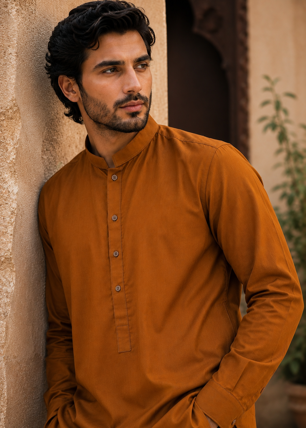 wash & wear Kurta Set in Rust orange