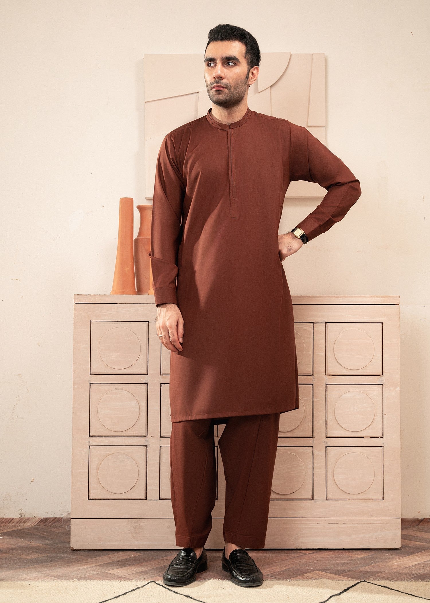 wash & wear Shalwar Kameez in Brown