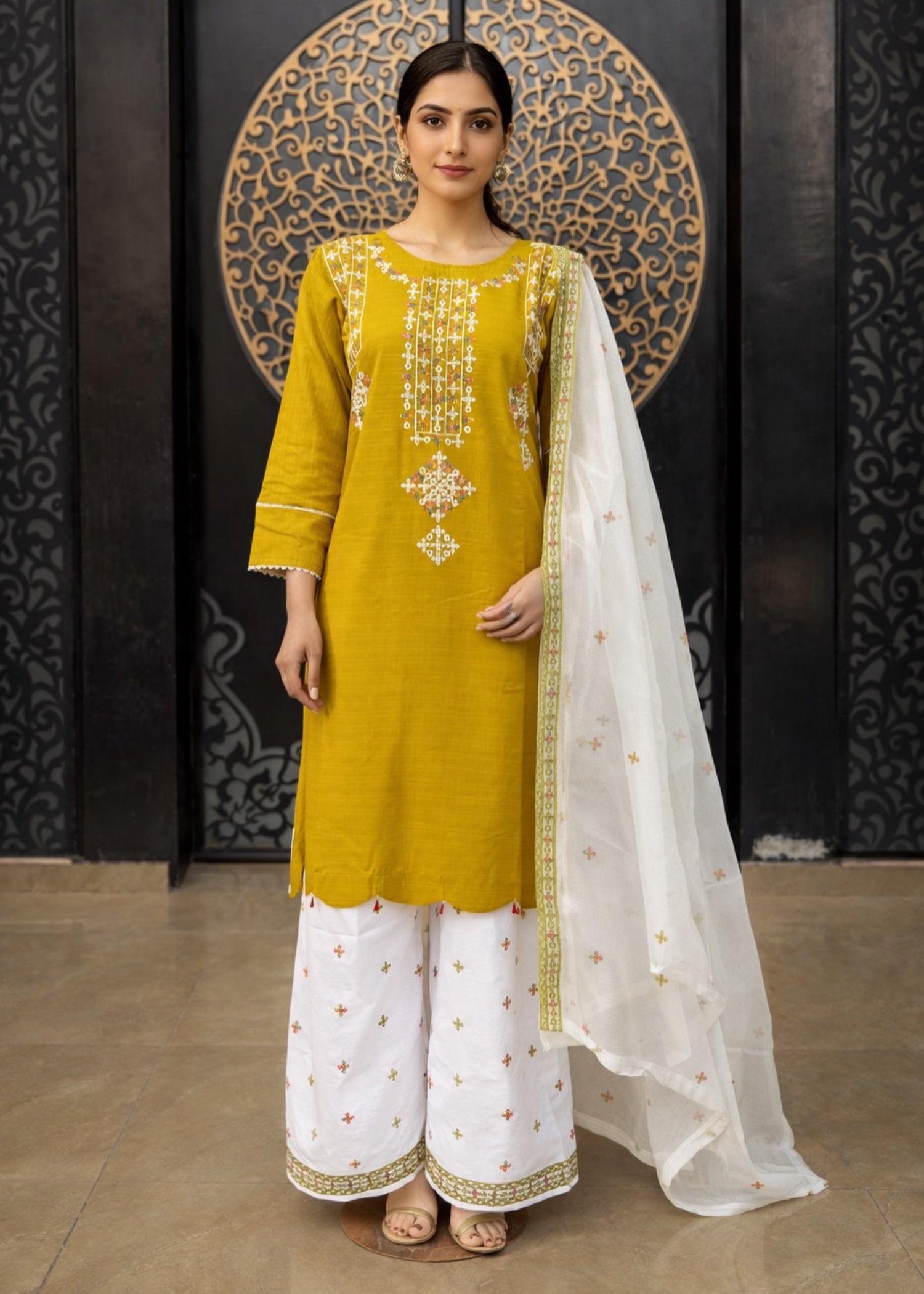 cotton Kurta Set in Mustard