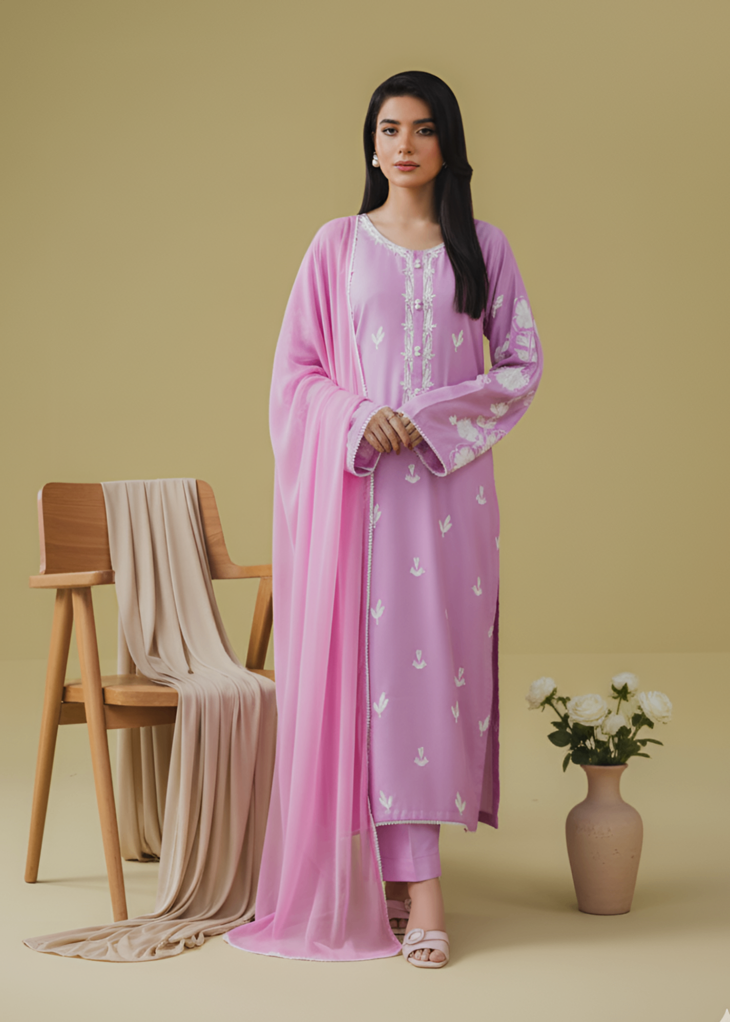 linen Kurta Set in Lilac