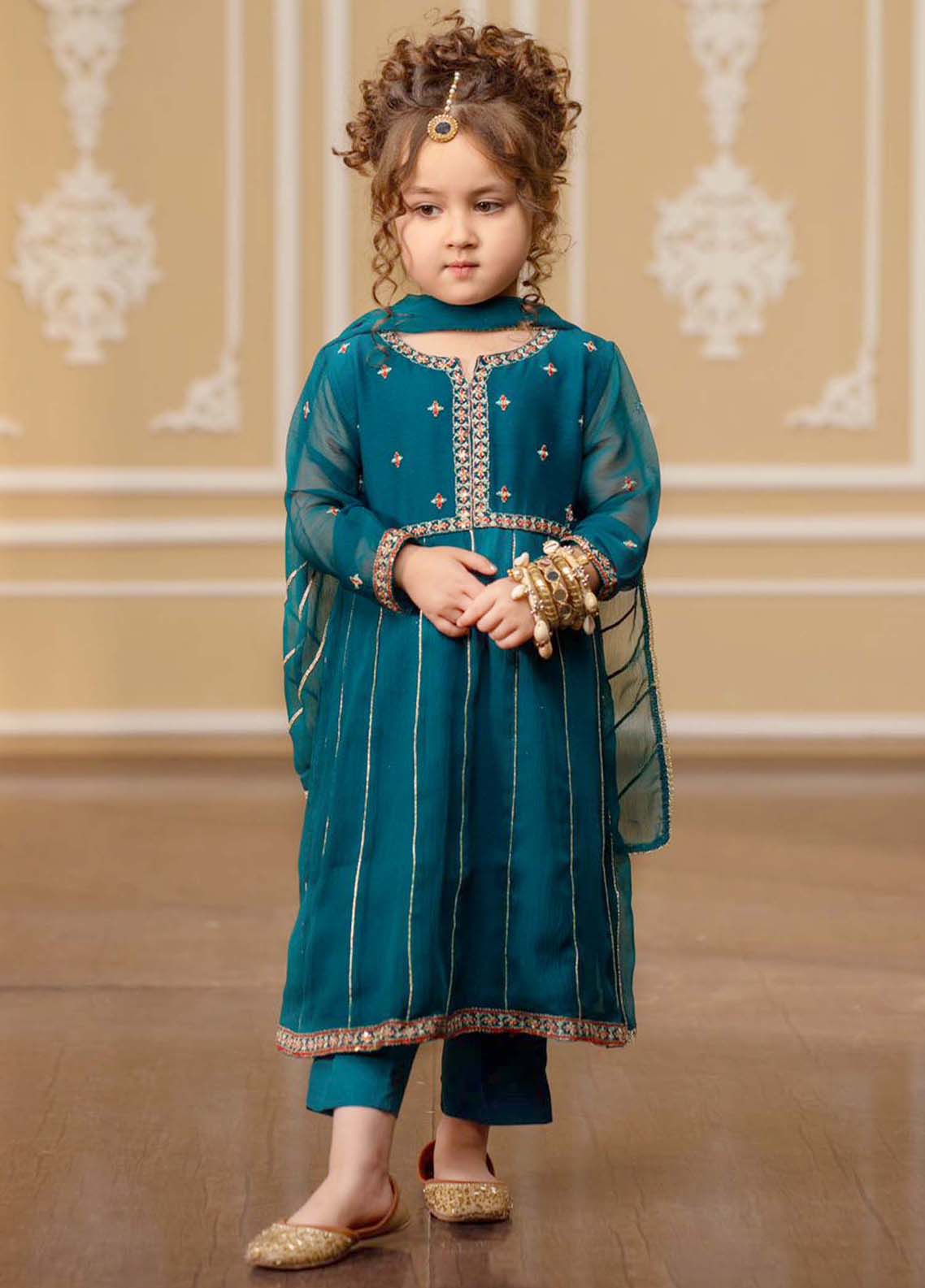 crinkle Pishwas in Teal