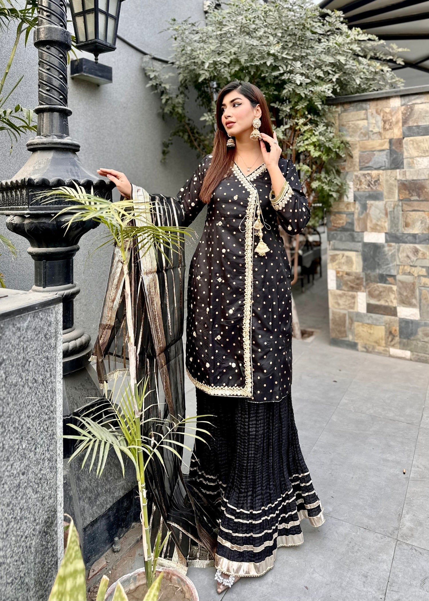 kattan silk Angrakha in Black