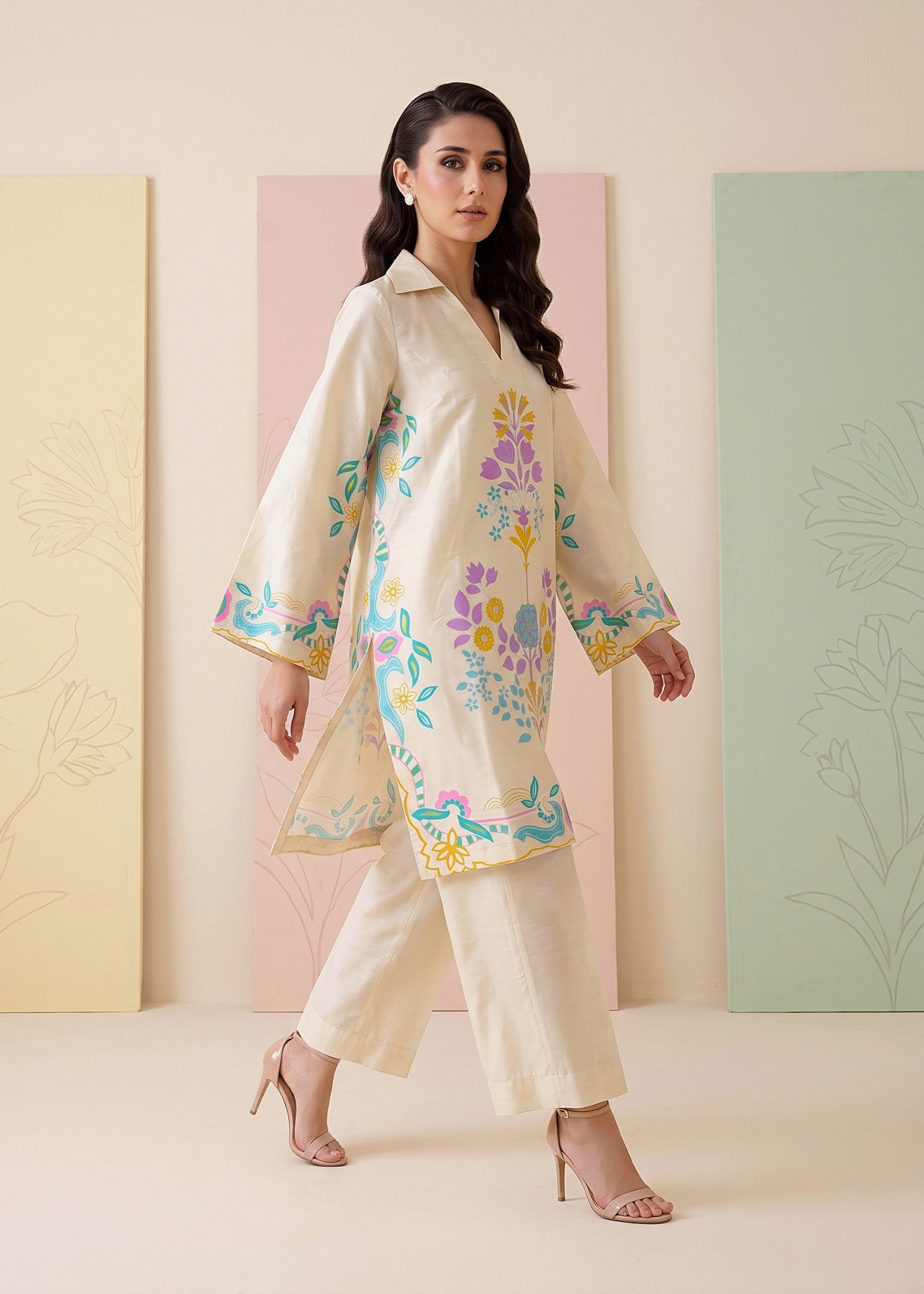 raw silk Kurta Set in Antique white