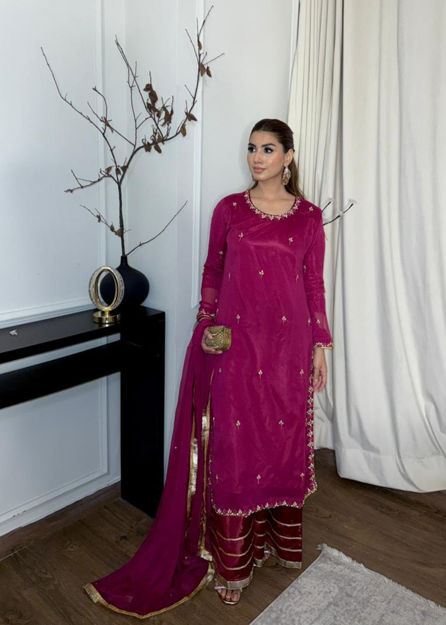 chiffon Sharara in Shocking pink