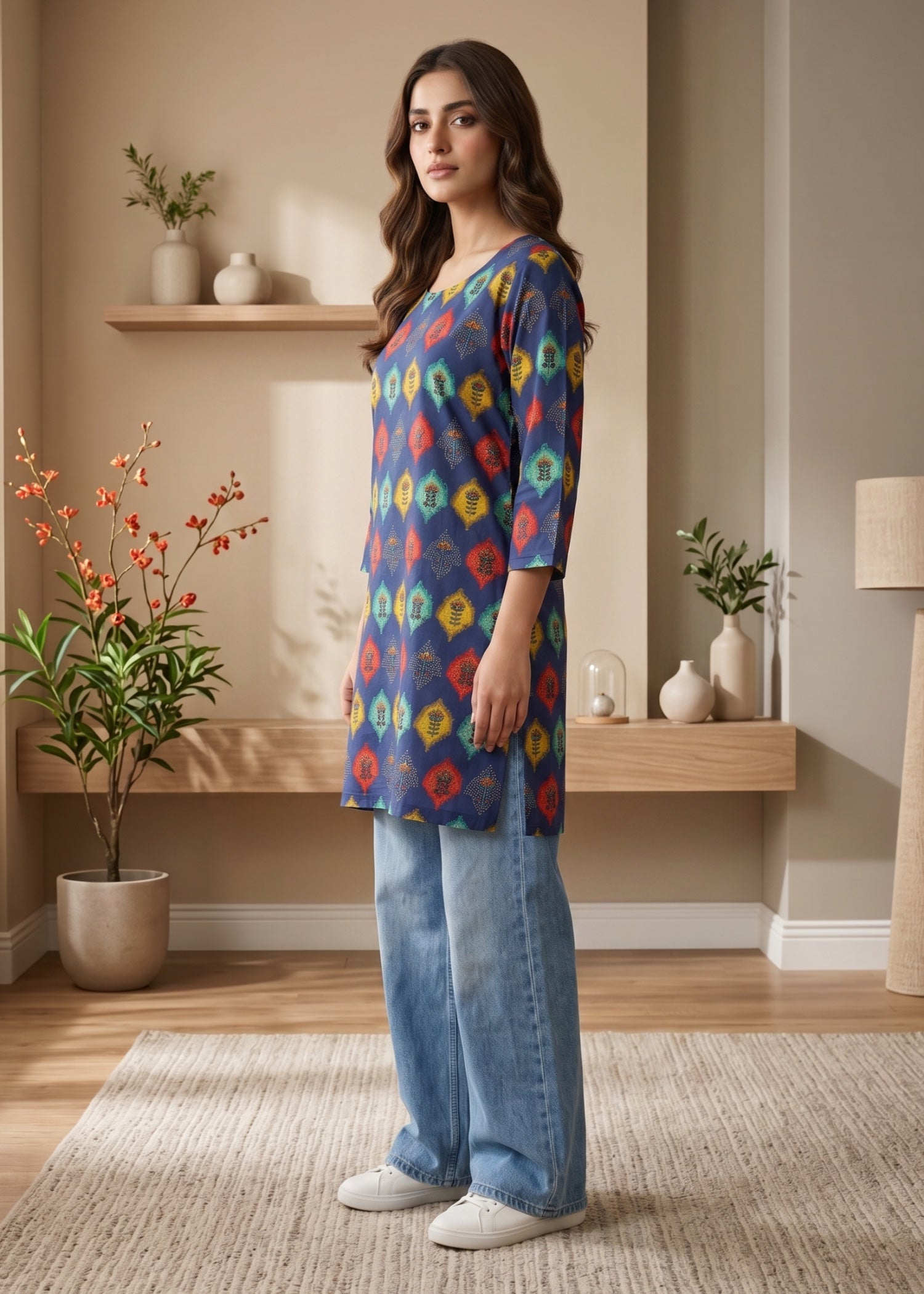 lawn cotton Kurti in Navy blue