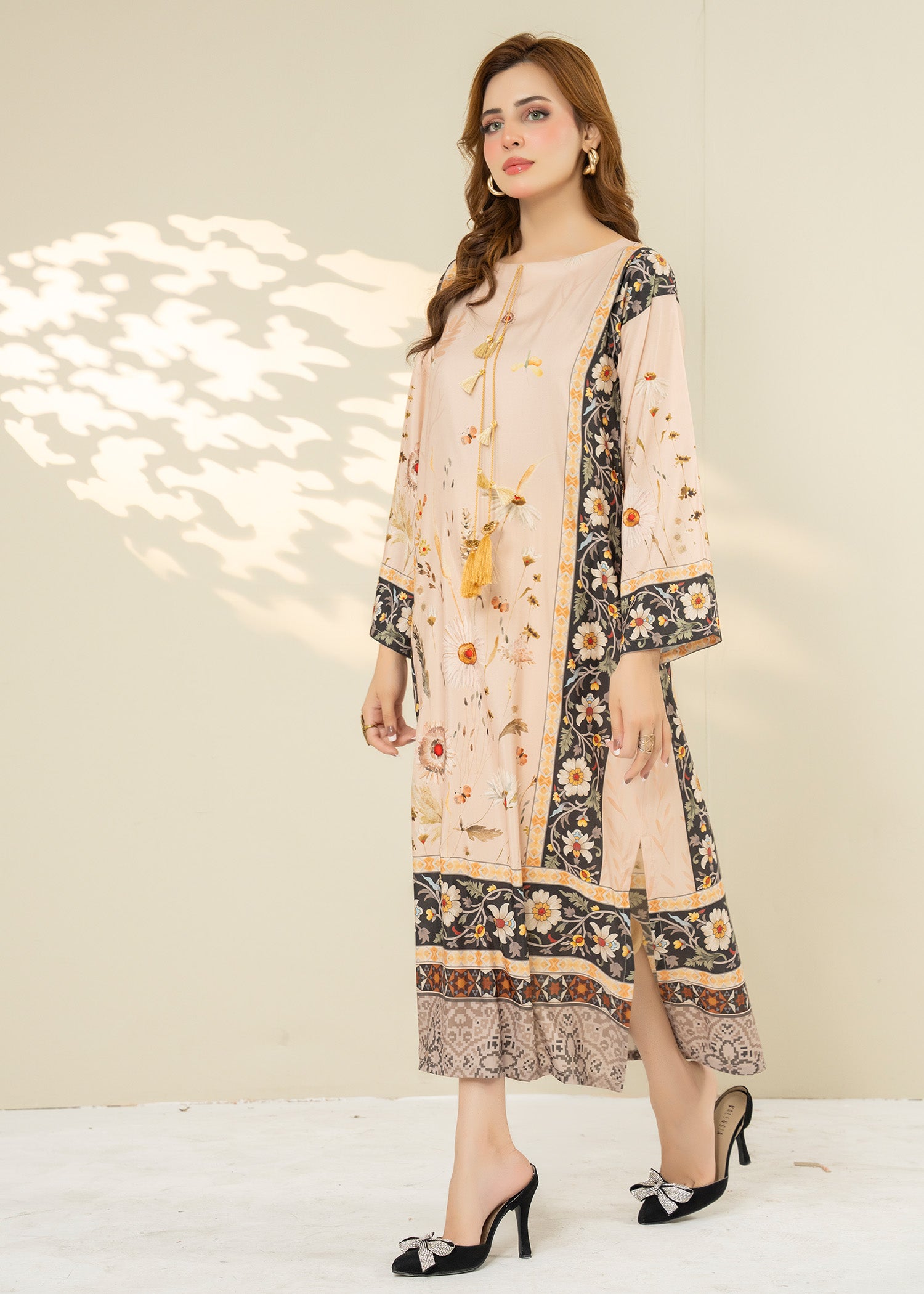 silk Kaftan in Beige