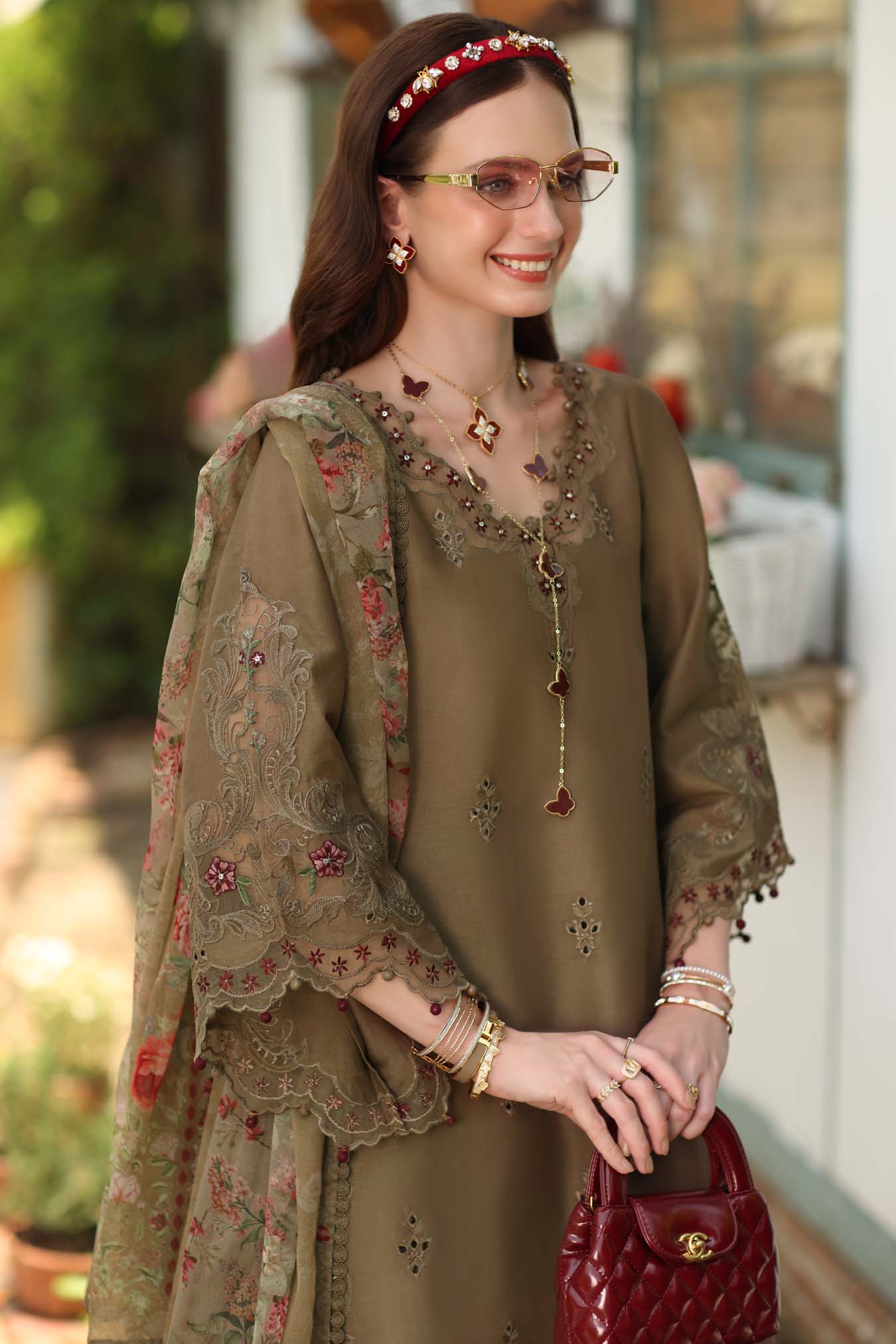 Noor Eid Printskhas Lawn – D8 – Mocha Sienna