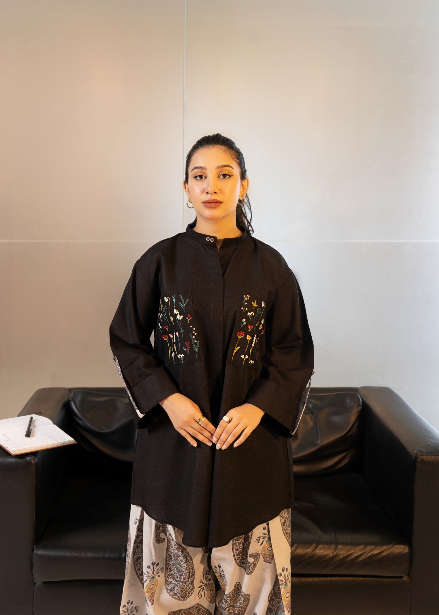 khaddar Kurta Set in Black