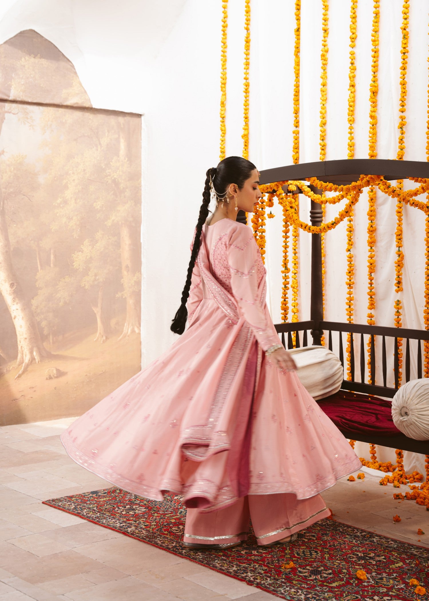 raw silk Pishwas in Pastel pink