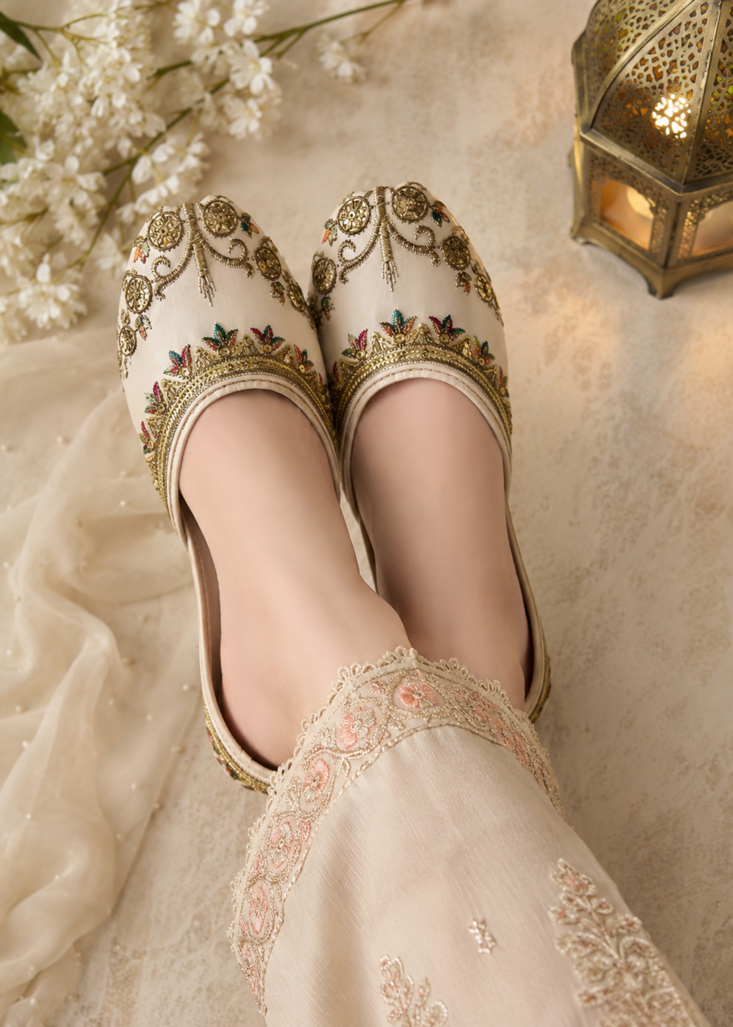 Khussa in Cream by - High Quality Women Khussa XIG0718