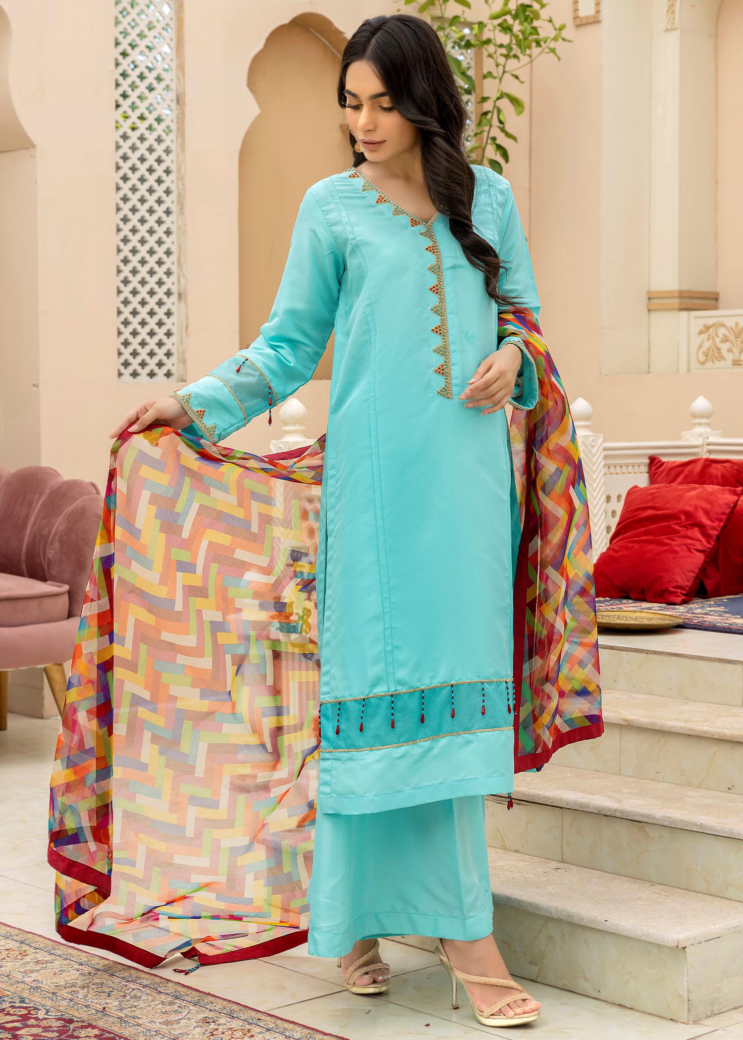 kattan silk Kurta Set in Sky blue