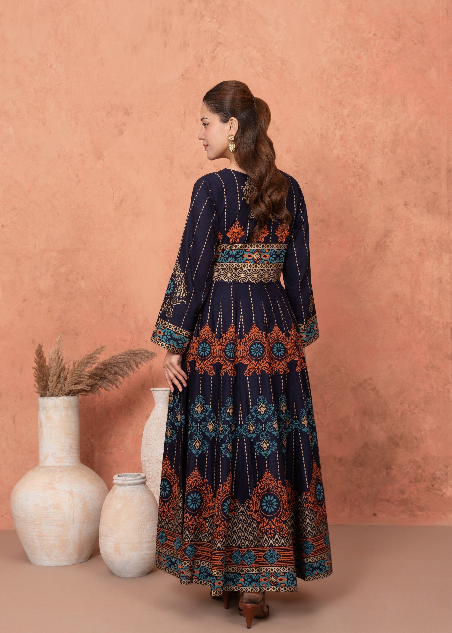 linen Anarkali in Navy blue