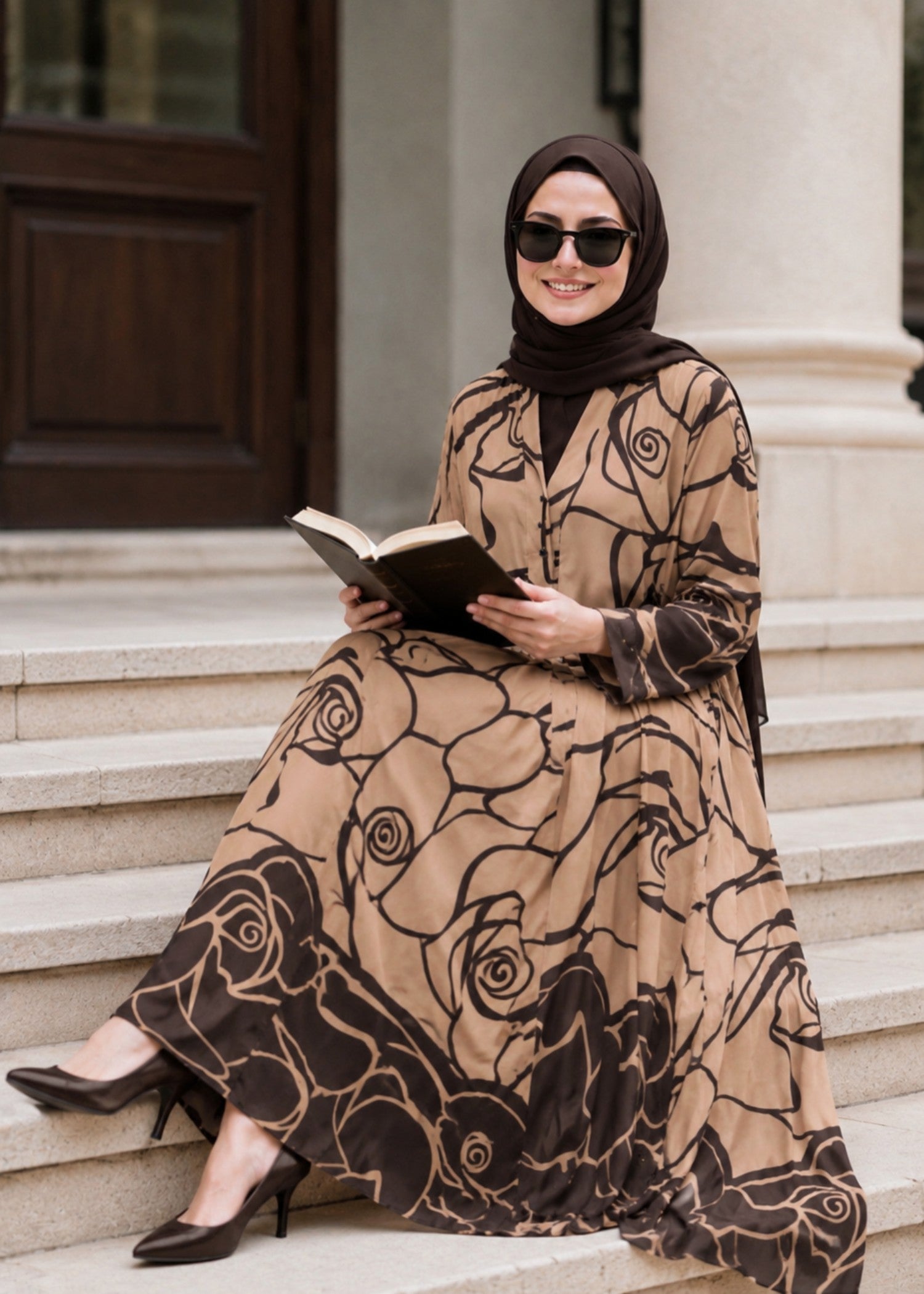 nidha Abaya in Dark brown, tan brown