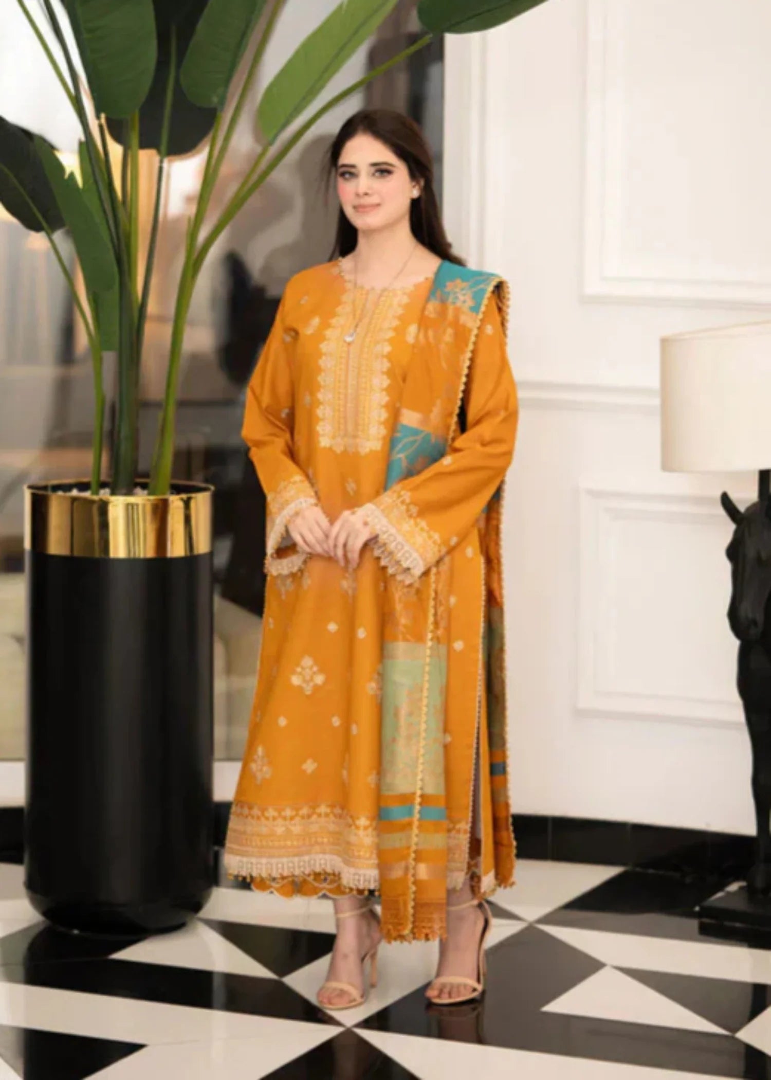 dhanak Kurta Set in Goldenrod