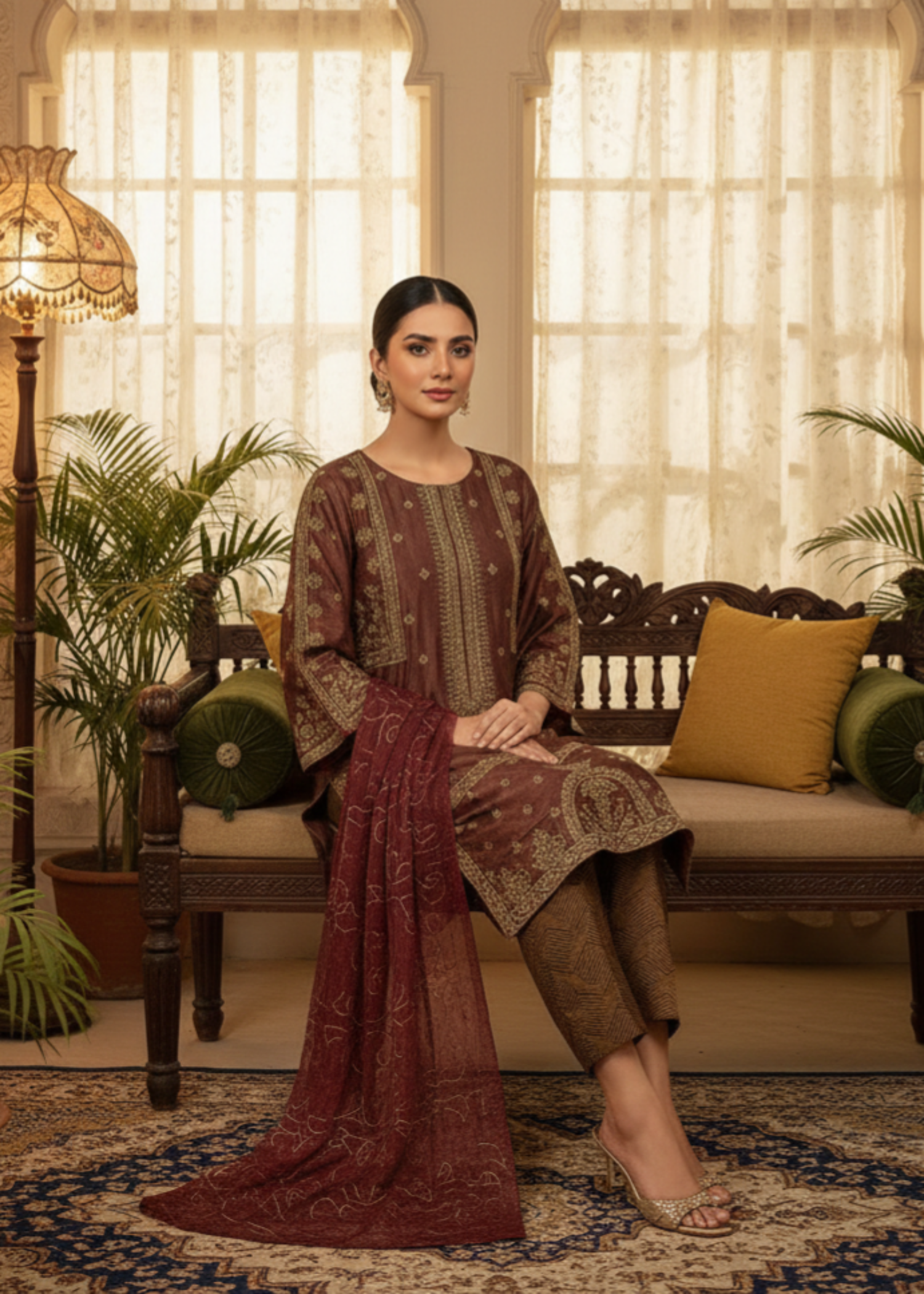 masuri Kurta Set in Rustic red