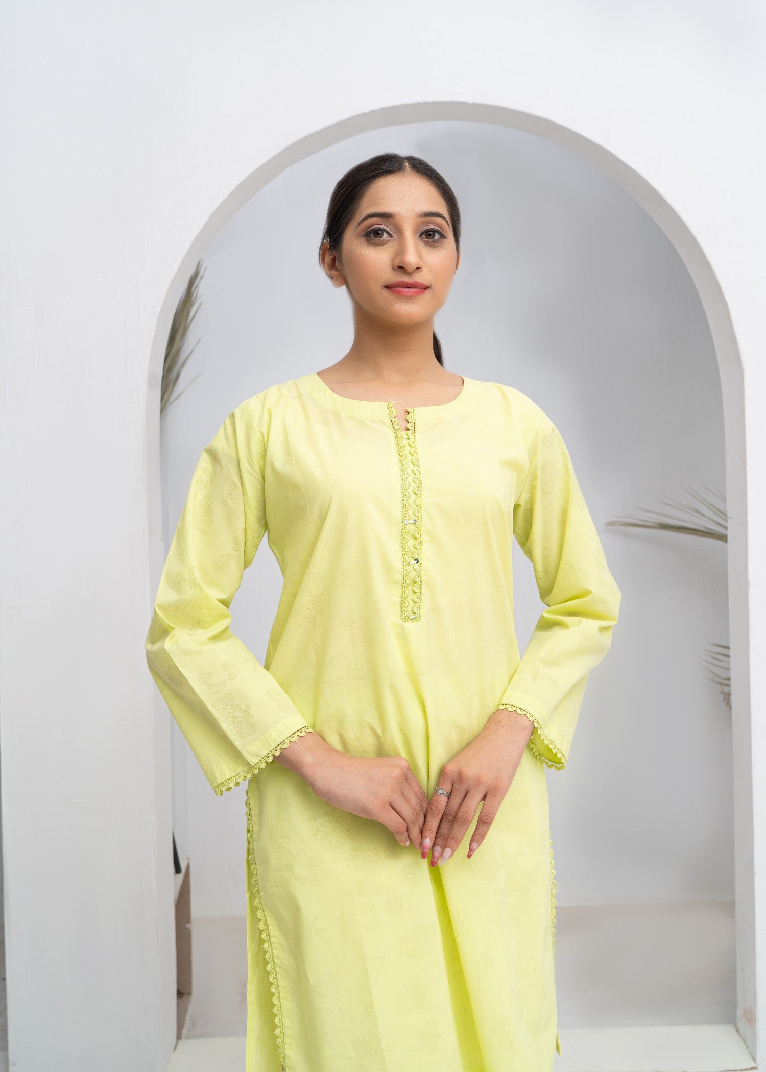 cotton Kurta Set in Chartreuse