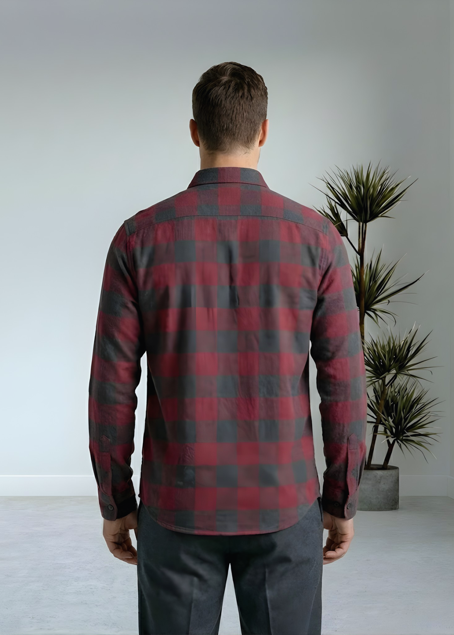 flannel Casual Shirt in Black, red