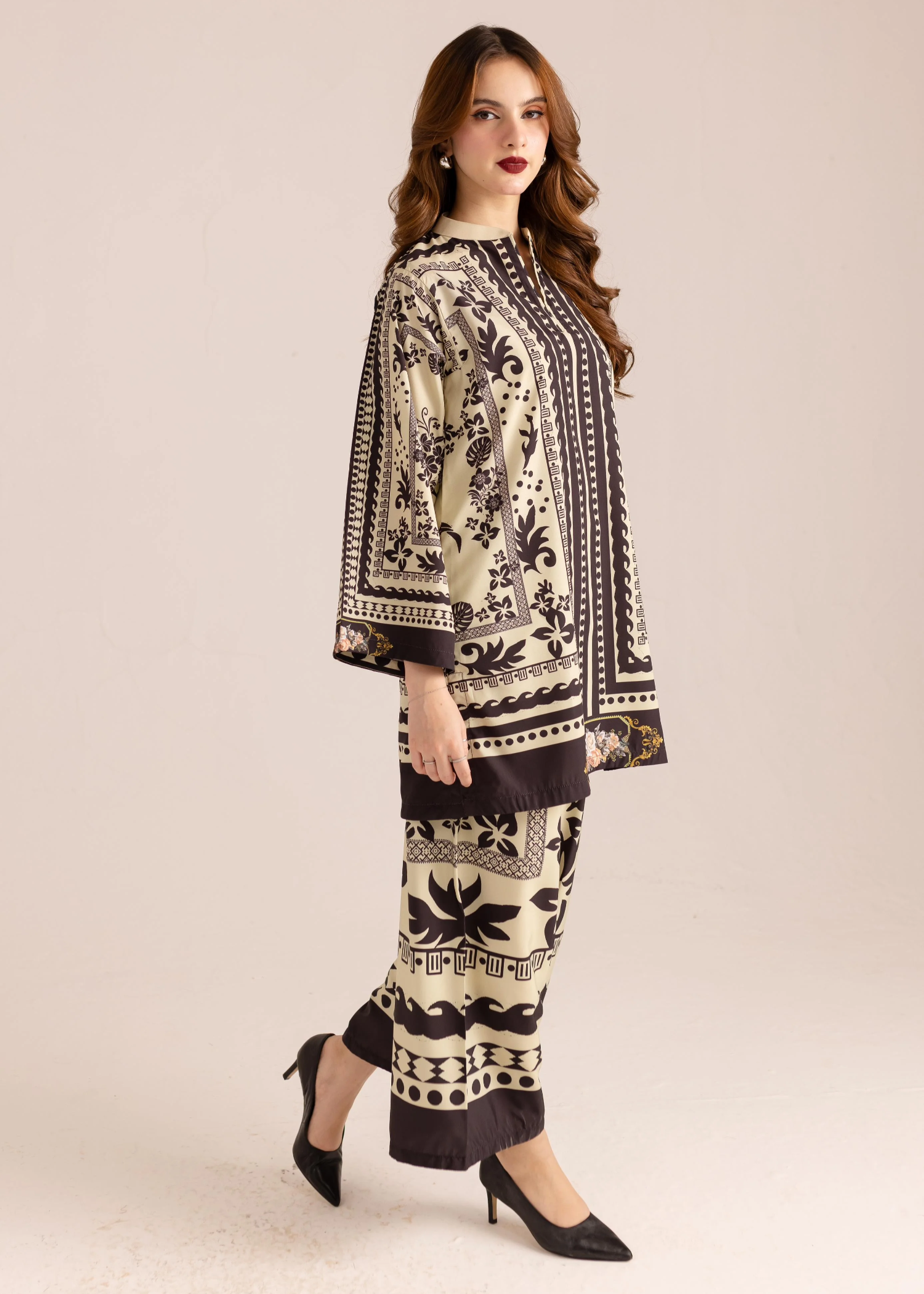 poly lawn Co Ord Sets in Floral white