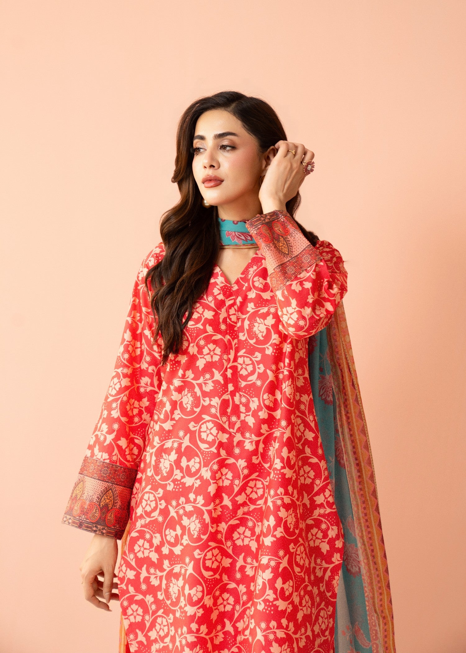 lawn cotton Kurta Set in Taffy pink