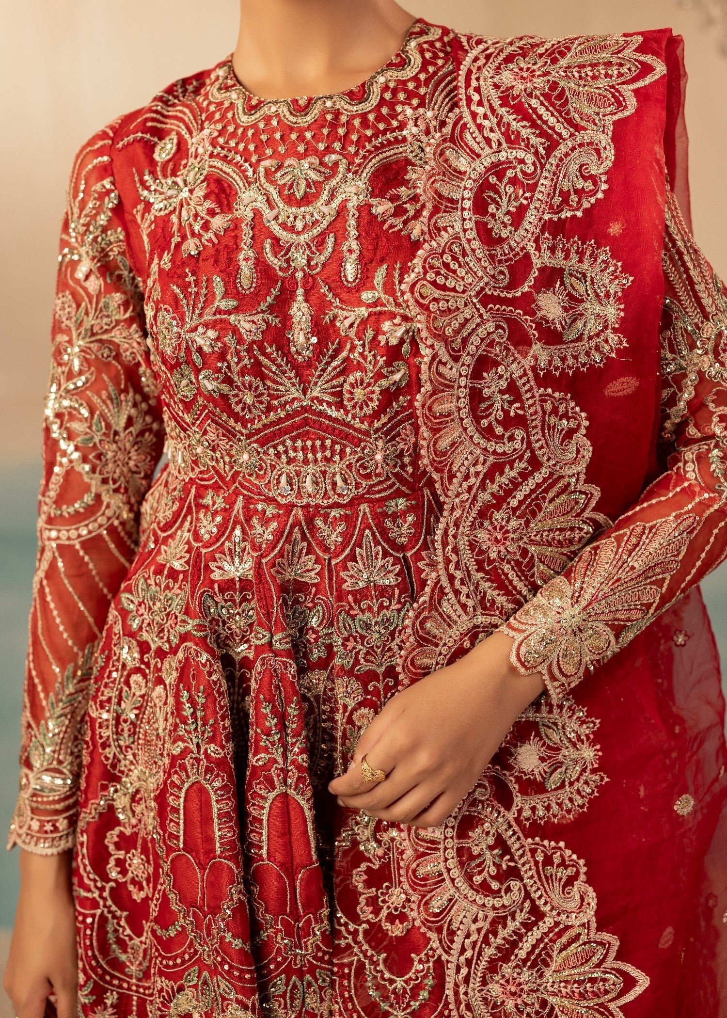 raw silk Peplum in Red