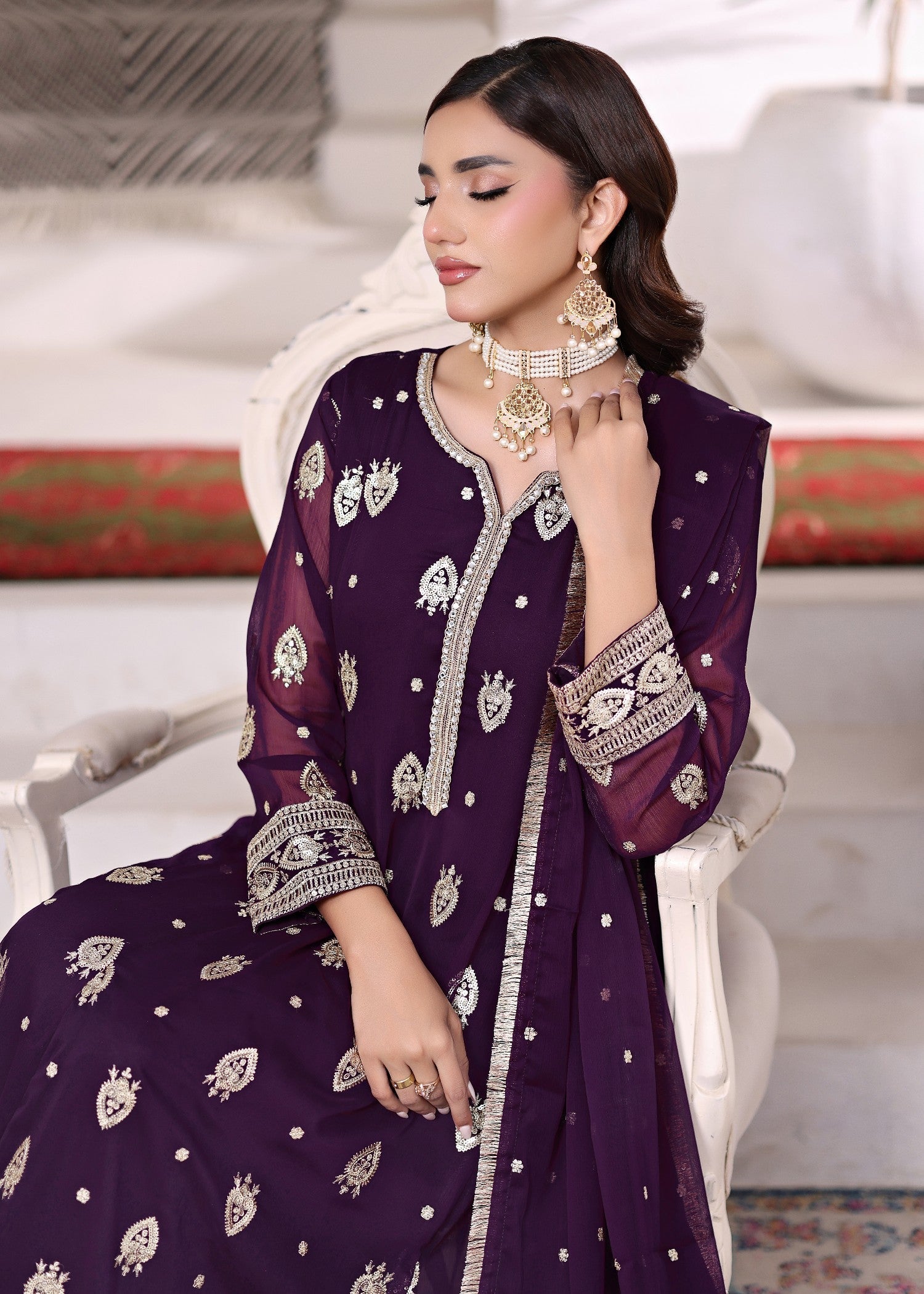 chiffon Pishwas in Purple