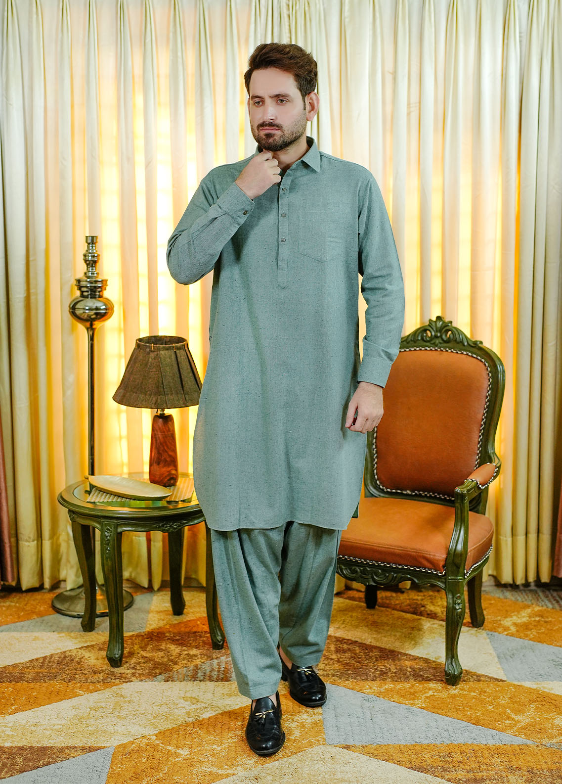 wool viscose Shalwar Kameez in Pastel green