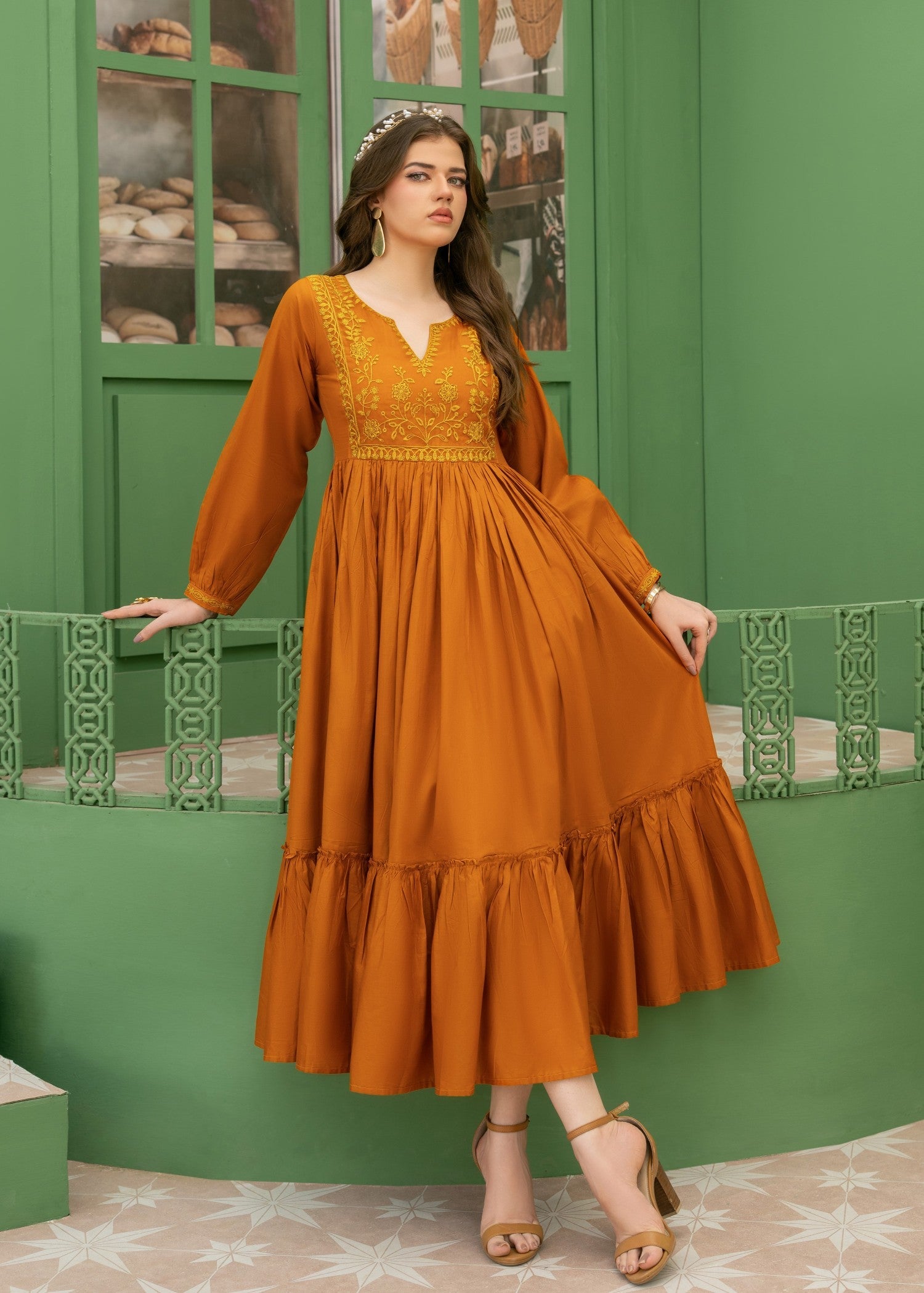 cotton Maxi in Bright orange