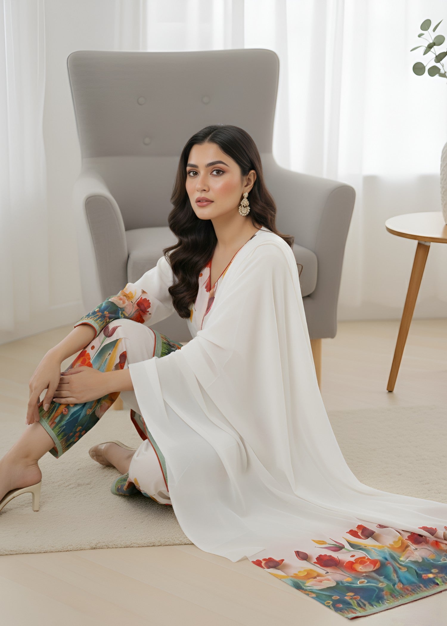 crepe Kurta Set in Off-white