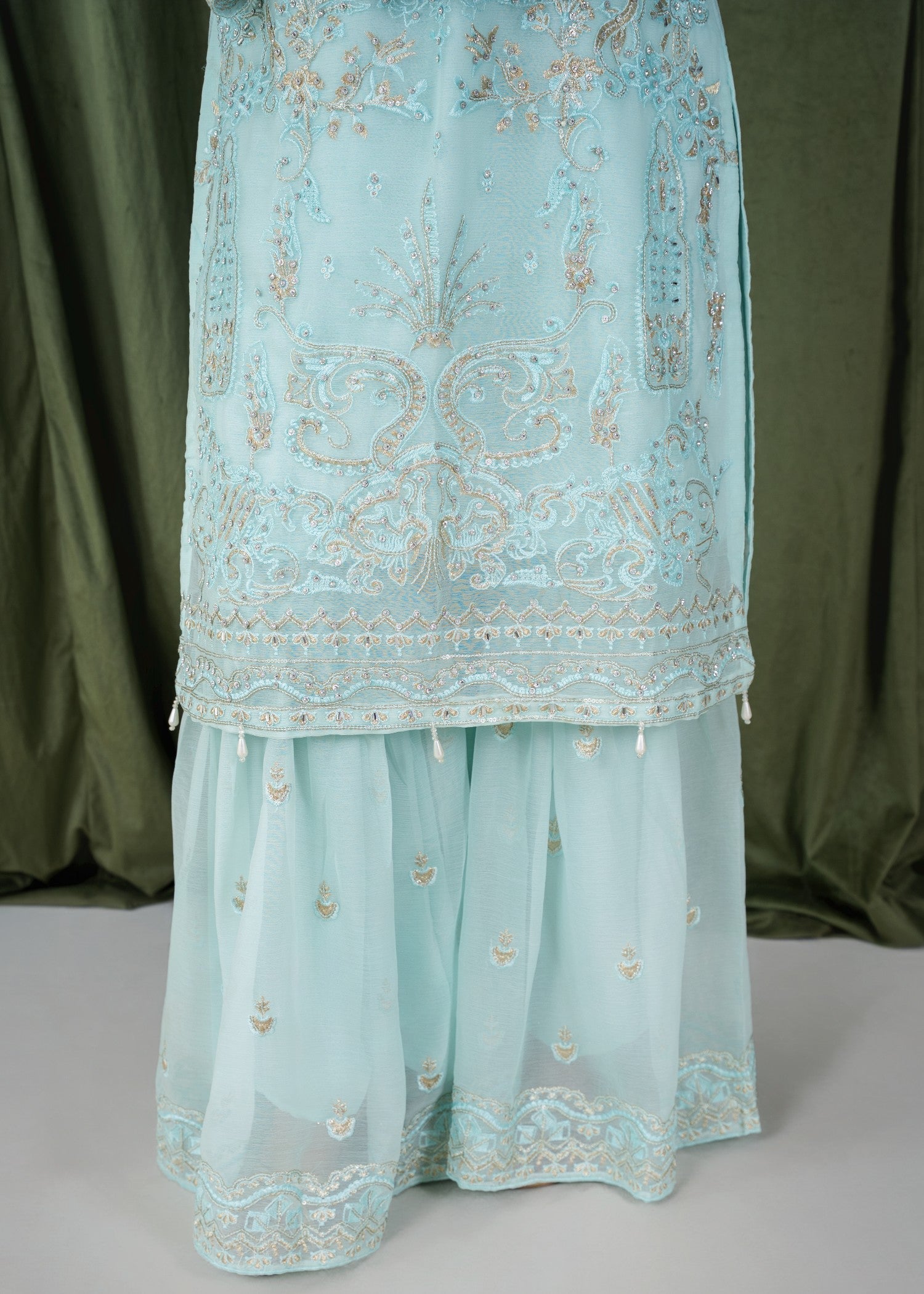 chiffon Gharara in Ice blue