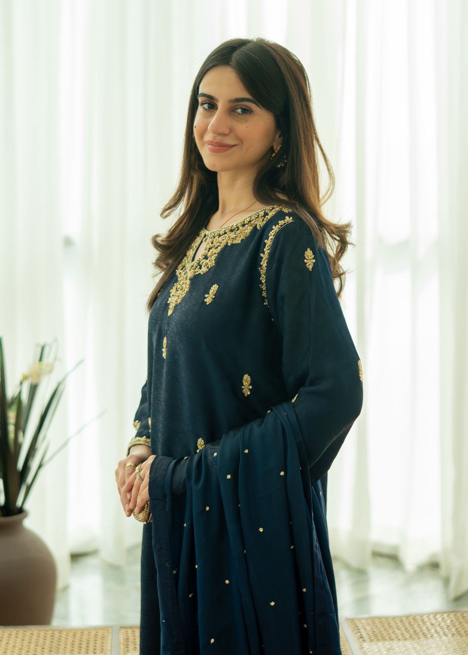 silk Kurta Set in Moonlight blue