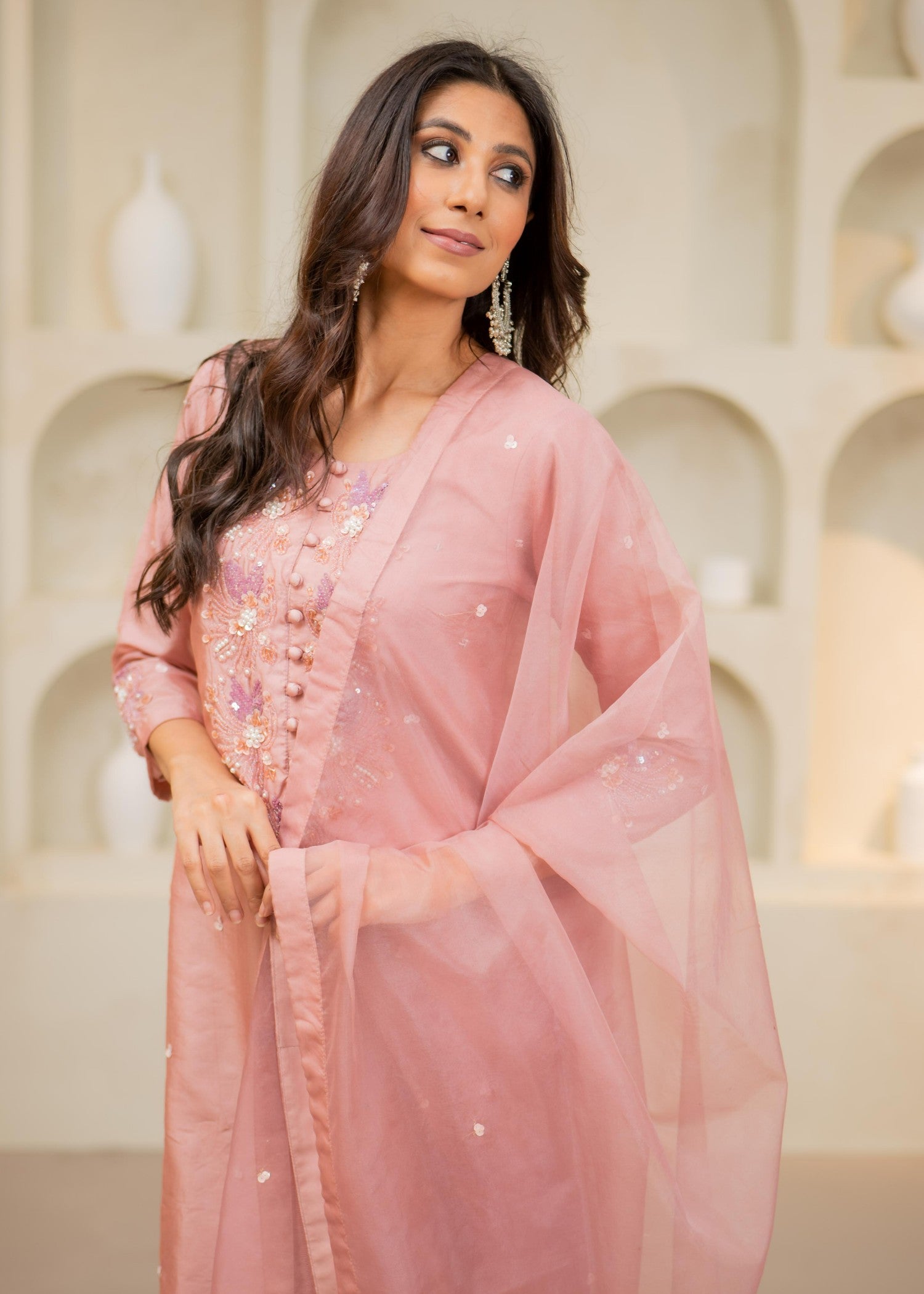silk Kurta Set in Blush pink