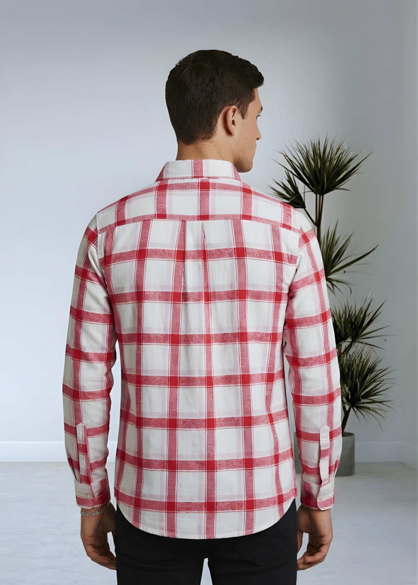flannel Casual Shirt in White, red