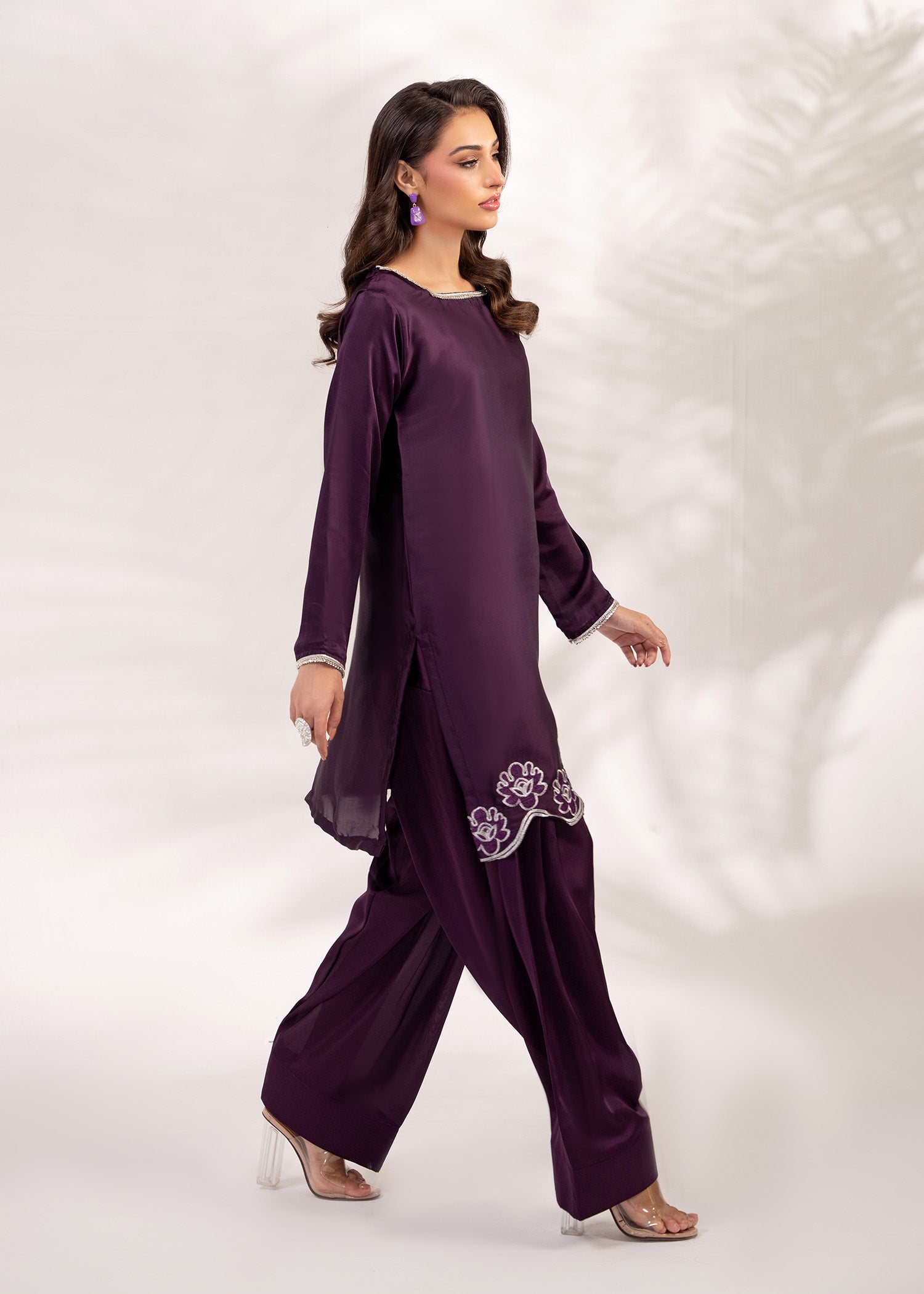 silk Kurta Set in Plum